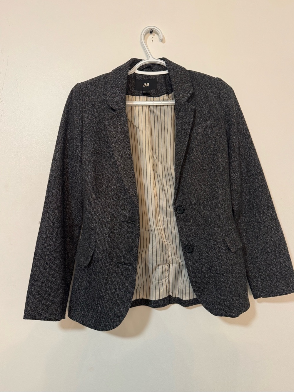 H&M Women's Dark Gray Herringbone Tailored Blazer